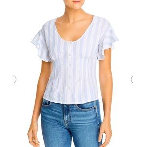 Cupcakes and Cashmere blue and white stripe flutter sleeve blouse